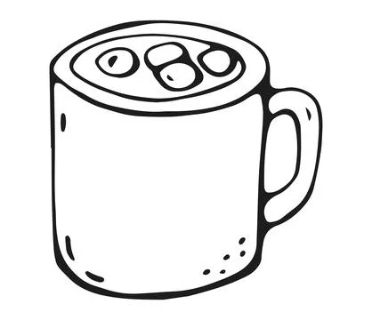 Hot Cocoa Mug with Marshmallows Hand Drawn Doodle Clipart Stock Illustration
