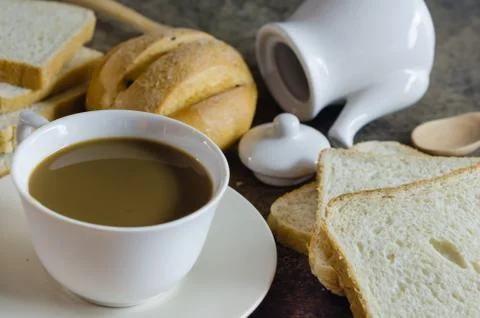 Hot coffee and bread Foto stock