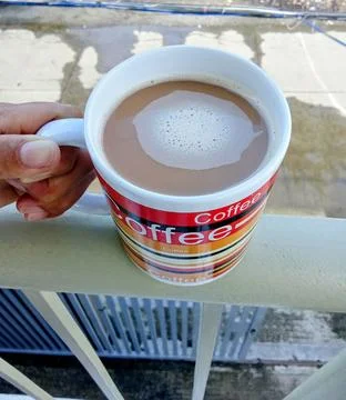 Hot coffee on the balcony Stock Photos