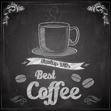 Hot Coffee on chalkboard Stock Illustration