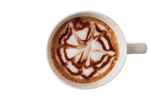 Hot coffee cup with clipping path top view isolated on white background Stock Photos