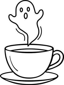 Hot coffee cup with ghost rising steam Stock Illustration