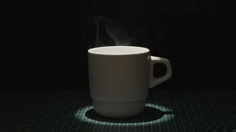 Hot coffee cup on green mat in dark moody environment Stock Footage 335143253