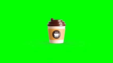 Hot Coffee Cup With Lid Rotating on Green Background Video stock 314934992