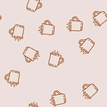 Hot coffee cup line vector seamless pattern Stock Illustration