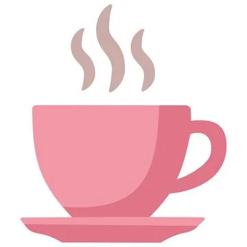 Hot coffee cup on saucer flat vector icon Stock Illustration