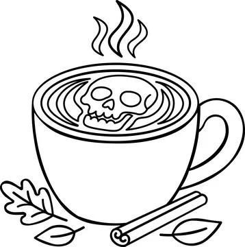 Hot Coffee Cup Skull Foam Line Icon Stock Illustration