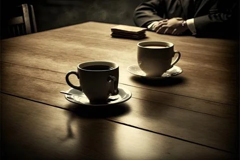 Hot coffee cup on table, relax time, morning time, Made by AI,Artificial in.. Stock Illustration