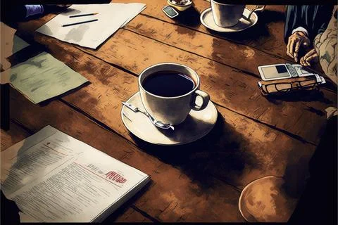 Hot coffee cup on table, relax time, morning time, Made by AI,Artificial in.. Stock Illustration