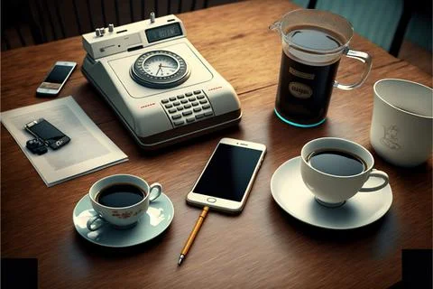 Hot coffee cup on table, relax time, morning time, Made by AI,Artificial in.. Stock Illustration