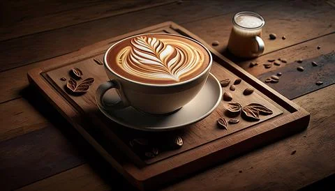 Hot coffee cup on table, relax time, morning time, Made by AI,Artificial in.. Stock Illustration