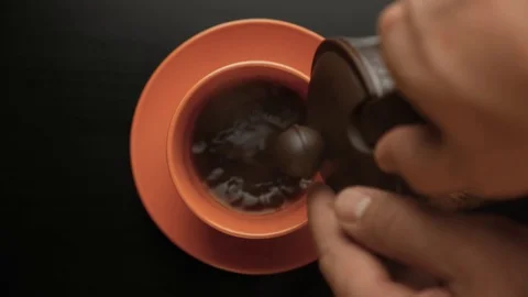 Hot coffee with milk in a cup Stock Footage 88490935