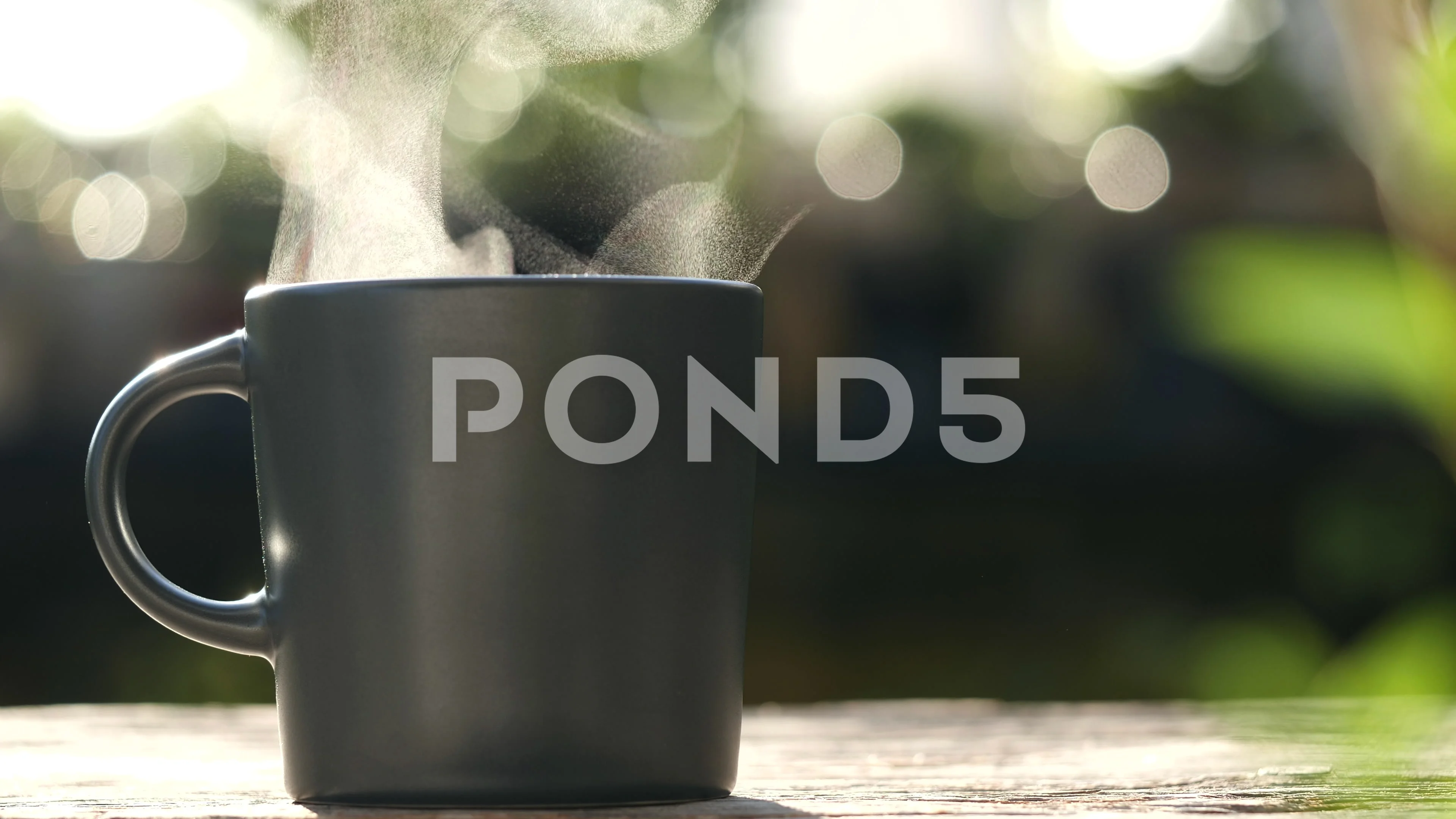 Hot Coffee Mug Closeup Natural Steam Smoke Of Coffee From Hot Coffee Cup On  Old Wooden Table In Morning Warm Sunshine Flare Outdoor View Background  Concept Hot Drink Espresso Breakfast Stock Photo 