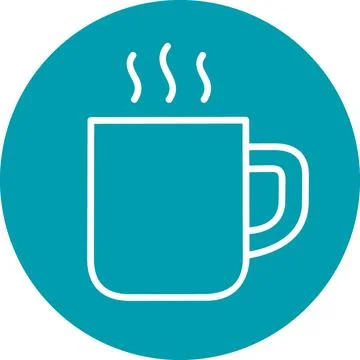 Hot Coffee Mug Vector Icon in Teal Circle Badge Stock Illustration