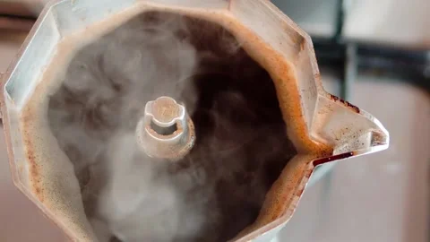 Hot coffee in an open moka. Stock Footage 150184891