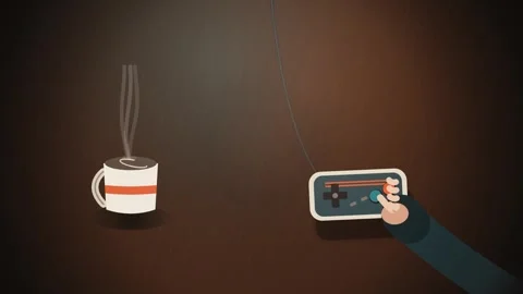 Hot coffee or tea mug with steam, cozy morning beverage. Gaming retro background 스톡 동영상 341364806