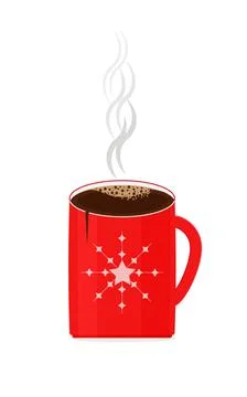Hot coffee in a red cup with a snowflake.Winter motive Stock Illustration