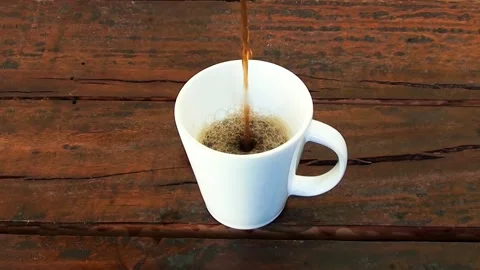 Hot coffee served in white ceramic mug Stock Footage 251352914