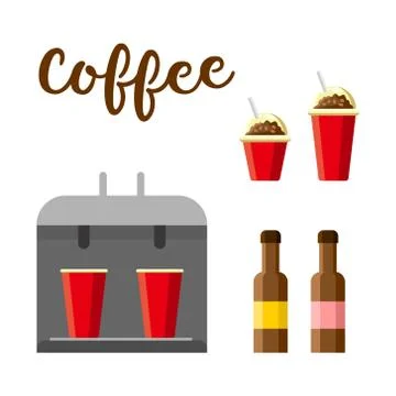 Hot coffee set. Colorful vector constructor Stock Illustration