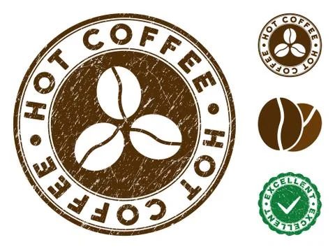 Hot Coffee Stamp with Dirty Texture Illustrazione stock