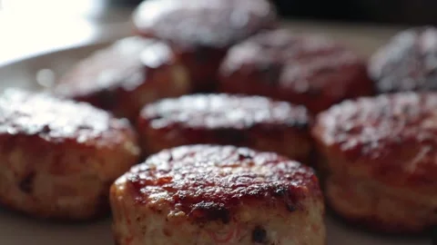 Hot cooked meatballs on a plate Stock Footage 130838841