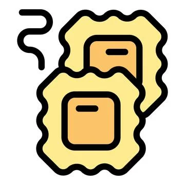 Hot cooked ravioli steaming on white background icon Stock Illustration