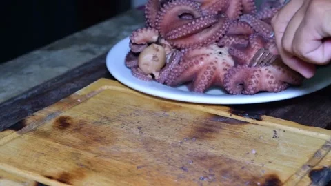 Hot Cooked Small Octopus Freshly whole b... | Stock Video | Pond5