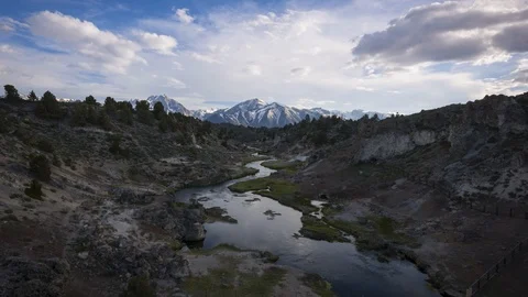 Hot Creek sunset time lapse near Mammoth Lakes California Stockbeeldmateriaal 110718135