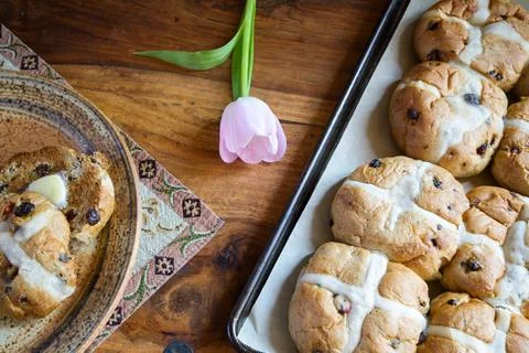 Hot Cross Buns Easter Breakfast Stock Photos