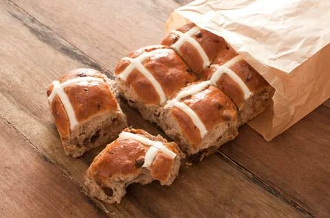 Hot Cross Buns for Easter in a paper packet Stock Photos
