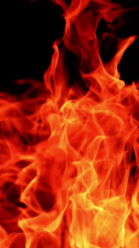 Hot dangerous fire burning. Fast moving red flames isolated at black backdrop. Stock Footage 342247675