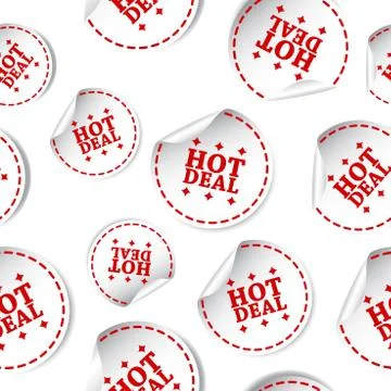Hot deal sticker seamless pattern background icon. Business flat vector illus Stock Illustration