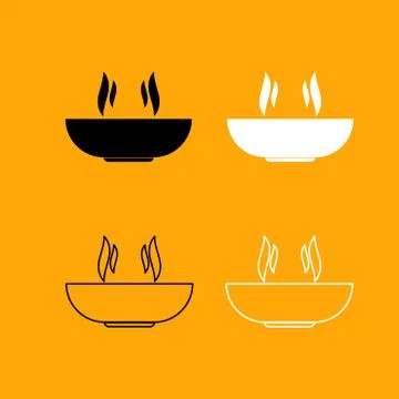 Hot dish set black and white icon . Stock Illustration