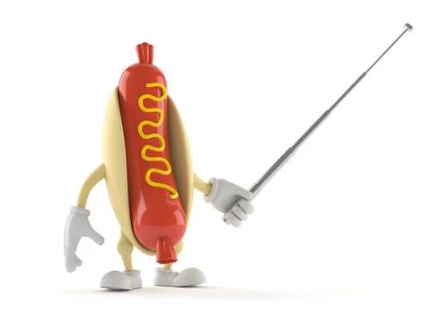 Hot dog character with pointer stick Stockillustratie