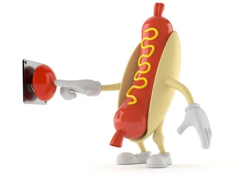 Hot dog character with push button Stock Illustration