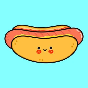 Hot dog character. Vector hand drawn cartoon kawaii character illustration .. Illustrazione stock