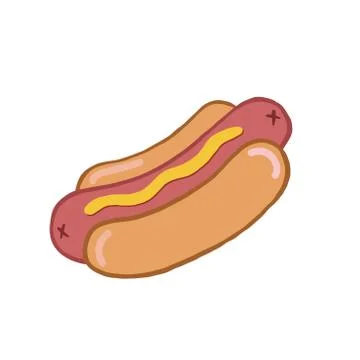 Hot Dog. Color vector linear illustration. Hot dog drawing. Doodle doodle art Stock Illustration