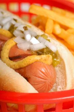 Hot dog with condiments Stock Photos