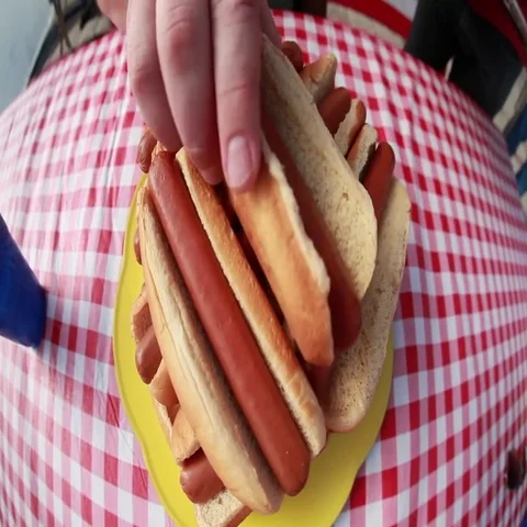 Hot dog eating contest Stock Footage