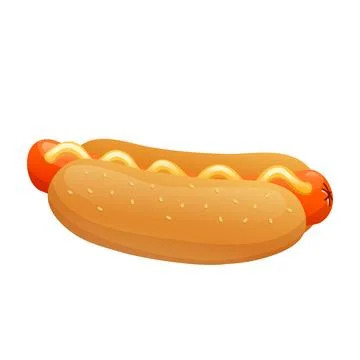 Hot dog in flat design. Fast food meal with bread, sausage and mustard. Vecto Stock Illustration