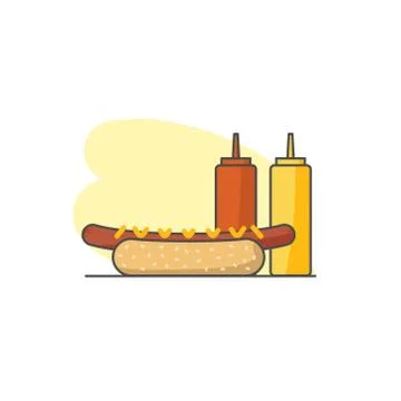 Hot dog flat vector illustration in linear style. Fast food icon Stock Illustration