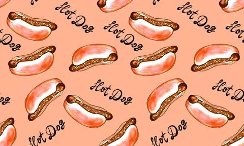 Hot dog, food seamless pattern Stock Illustration