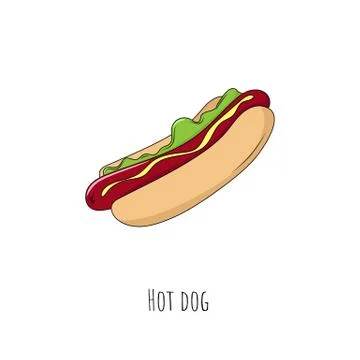 Hot dog. Isolated object on white. Vector cartoon illustration. Stock Illustration