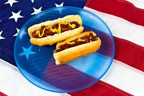 Hot Dog with Missing Bite on Flag Foto stock