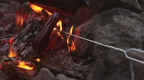 Hot Dog over fire Stock Footage 43220721