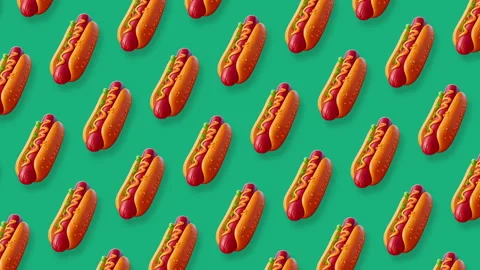 Hot dog pattern animated background. 4K motion animation. Stock Footage 296737387