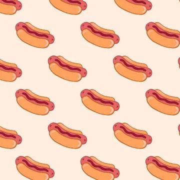 Hot dog pattern. Vector ornament with hot dogs. Color illustration in cartoon Stock Illustration