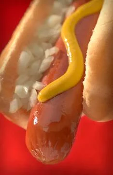 Hot Dog on a Red Background Stock Photos