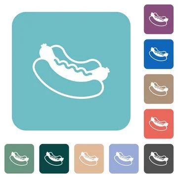 Hot dog rounded square flat icons Stock Illustration
