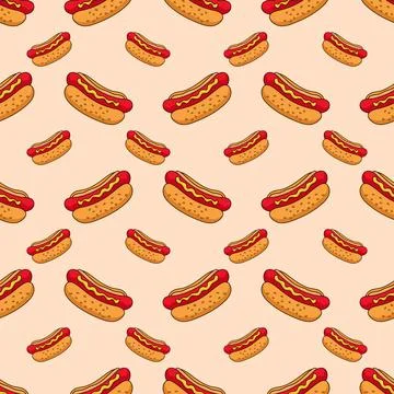 Hot dog seamless pattern background vector illustration. Stock Illustration